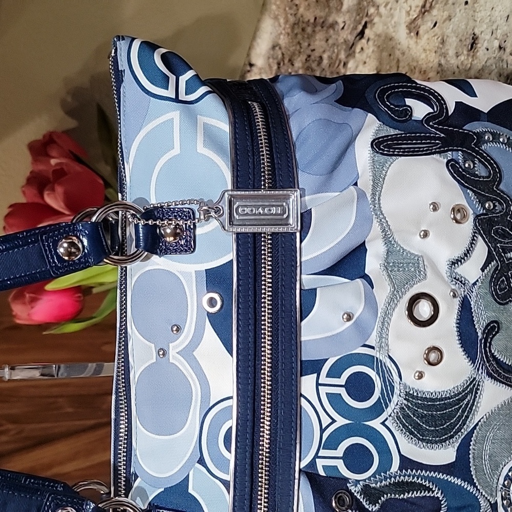 COACH POPPY EUC BLUE  APPLIQUE GLAM SET TOTE - Picture 5 of 13
